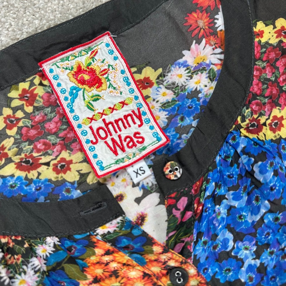 Johnny Was XS Floral Patchwork Blouse Button Down‎ Bohemian Tunic Top Western - Picture 6 of 13